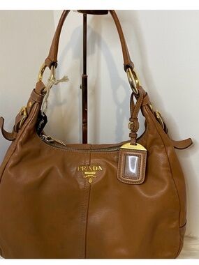 Prada Tan Leather Shoulder Bag with Gold Hardware